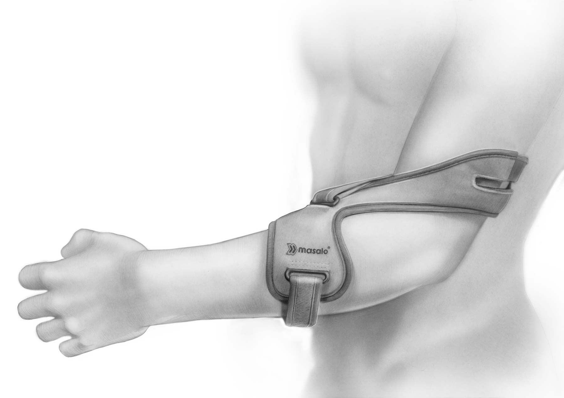 Pencil drawing Masalo Cuff MED against tennis elbow, golfer's elbow, mouse elbow